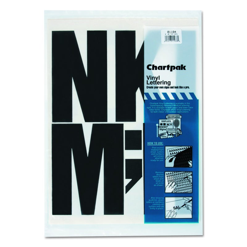 Chartpak Press-On Vinyl Uppercase Letters, Self Adhesive, Black, 6"h, 38/Pack - Image 1